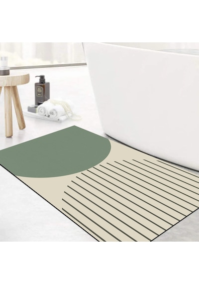 Dijital Kaymaz Yıkanabilir Banyo Mutfak Salon Paspas Halısı Trend Modern Al4004 Yeşil