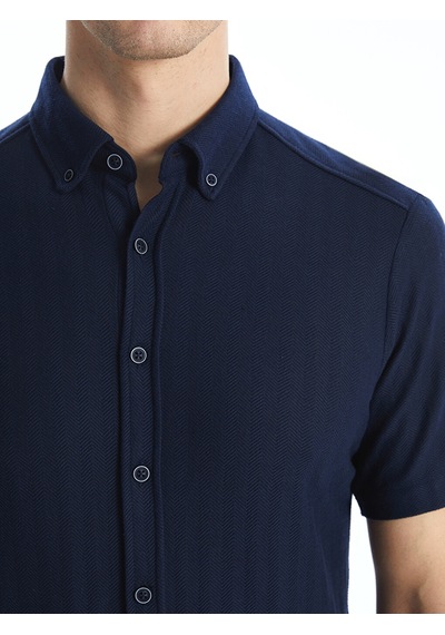 Lcwaıkıkı Classic Lacivert Regular Fit Kısa Kollu Desenli Poplin Erkek Gömlek