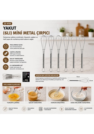 6pcs Mini 13cm Metal Çırpıcı 5047 Çok Renkli