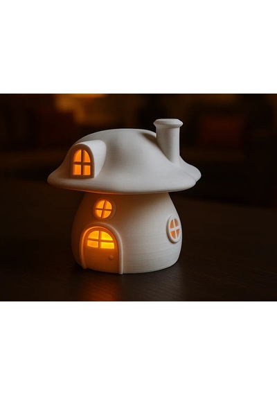 3d Baskı Mantar Ev Tealight Mumluk Bacalı Pencereli Dekoratif Gece Lambası Çocuk Odası Süsü Beyaz Renkli