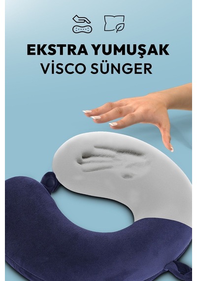 Wexta Seyahat Boyun Yastığı Comfort Ortopedik Seyahat Yastığı Visco Lacivert