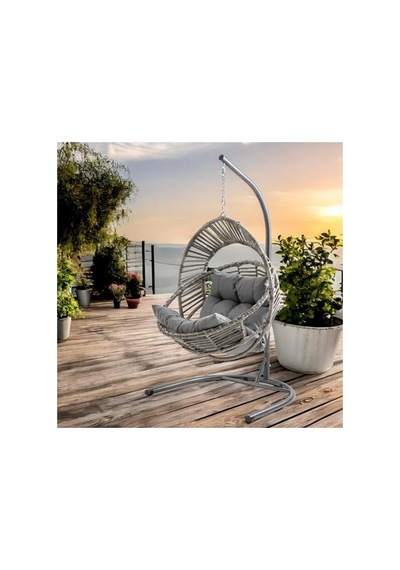 Minderli Oval Lounge Açık Kahve Rattan Bahçe Koltuğu, Rahat Dış Mekan Kullanımı