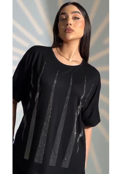 Elaxi :oversize Piramit Taş Detaylı Bluz Siyah