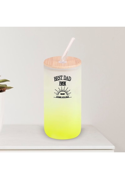 Bk Gift İsimli Dad Tasarımlı Sarı Renk Pipetli Buzlu Cam Bardak 600ml - 7, Babaya Hediye, Doğum Günü Hediyesi Kobitmeyen137859 Bk Gift
