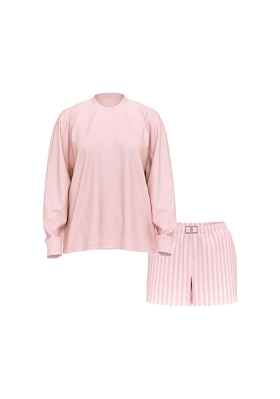 Victoria's Secret Uzun Kollu Tişört Şort Flannel Pijama Takımı Pembe