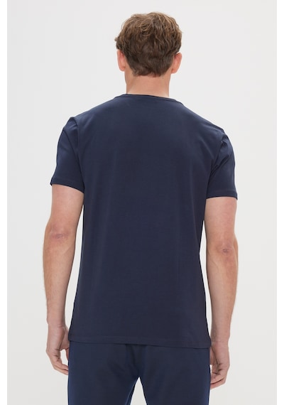 AC&Co / Altınyıldız Classics Erkek Lacı Slim Fit Dar Kesim Pamuklu Esnek Baskılı Bisiklet Yaka Tişört Lacı Lacivert