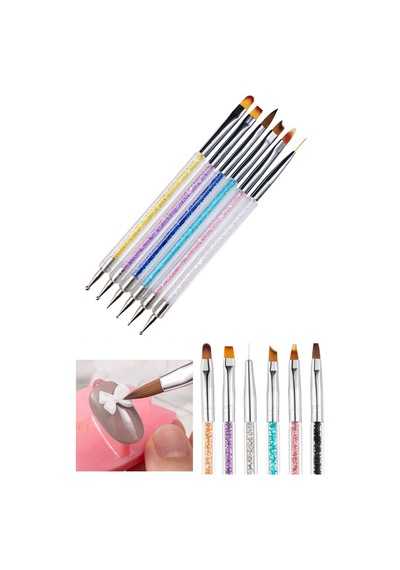 6 Adet Nail Art Fırça Seti, Çift Taraflı Akrilik Ve Nail Art Fırçası Tırnak Süsleme Desen Seti Çok Renkli