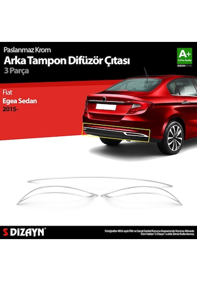 Fiat Egea Sedan Krom Arka Tampon Difüzör Çıtası 3 Prç. 2015 Üzeri