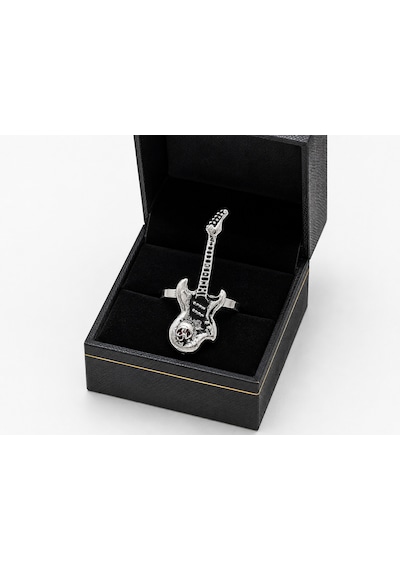 Rock Gitar Figürlü Metal Yüzük Müzik Tutkunlarına Özel Marjinal Şık Aksesuar Gümüş - Gri