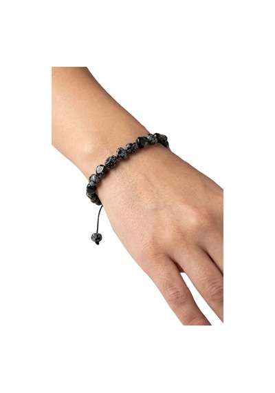 Kar Tanesi Obsidyen Bileklik Makrome Ayarlı 405-4 Siyah