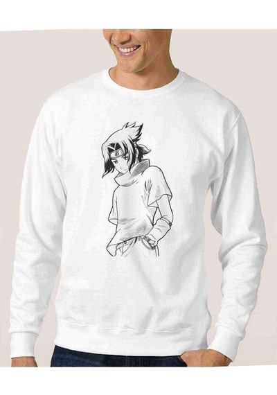 Anime Naruto Baskılı Beyaz Erkek Örme Sweatshirt (528445030)