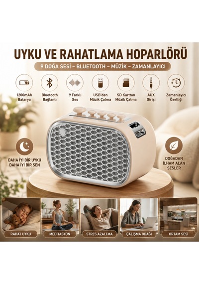 Coofbe Retro Uyku Yardımcısı Ve Bluetooth Hoparlör, 9 Doğal Rahatlatıcı Ses, Şarjlı, Meditasyon Ve Rahatlama, Usb Sd Kart Aux,
