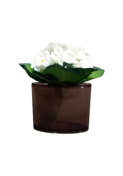 Vazoda Beyaz Yapay Çiçek Dekoratif Oval Kahverengi Vazo Dahil 13 x 5 x 15 CM