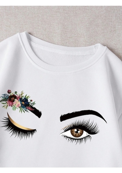 Startmore Kod Adr-shen Ezwear Floral & Figure Graphic Thermal Lined Sweatshirt Beyaz