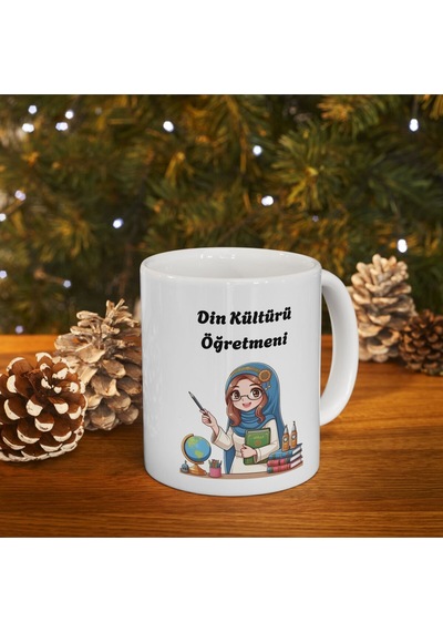 Kadın Din Kültürü Öğretmeni Hediyelik Baskılı Porselen Beyaz Lüks Kupa Bardak Beyaz