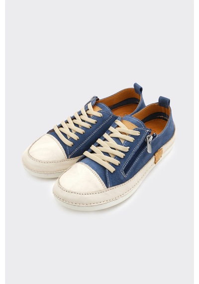 Derinet Günlük Hakiki Deri Kadın Sneaker Mavi Süet Mavi Süet