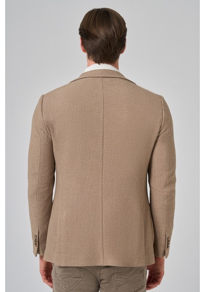 Morven Erkek Bej Poliviskon Trend Desenli Slim Fit Mono Yaka Dokuma Ceket 26ks002001653 Bej