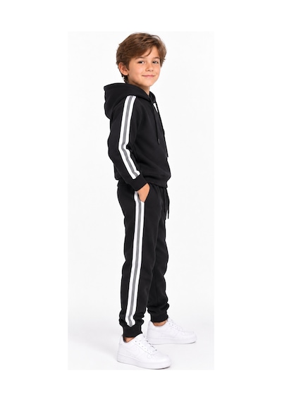 Monox Unisex Çocuk Kapüşonlu Oversize 2 Li Eşofman Takımı 7-10 Yaş 3 İplik Pamuklu Siyah