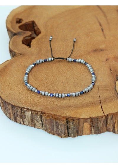 Sertifikalı Lapis Lazuli, Lav Ve Hematit Doğal Taşlı Kadın/erkek Bileklik Gümüş