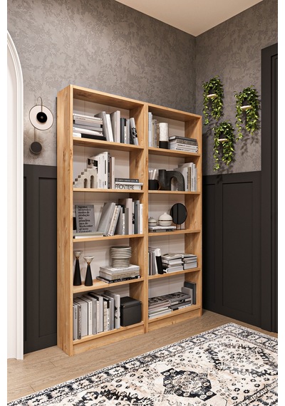 Asra Trend 2 Modüllü Kitaplık K-003 %100 MDF 10 Bölmeli Modern Ofis Çalışma Masası Yanı Rafı Safir Meşe Asra Trend 2 Modüllü Kitaplık K-003 %100 MDF 10 Bölmeli Modern Ofis Çalışma Masası Yanı Rafı Safir Meşe