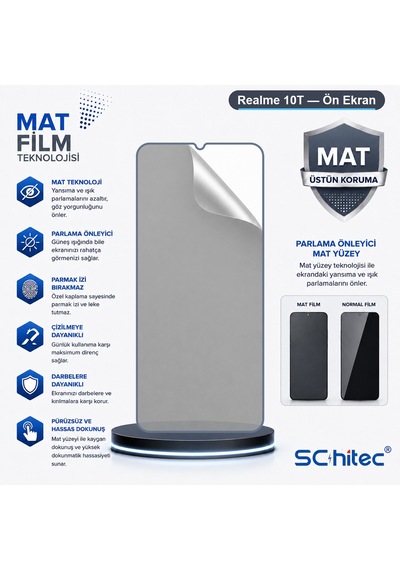 Schitec Realme 10t Uyumlu Ön Yüzey Mat Hidrojel Ekran Koruyucu