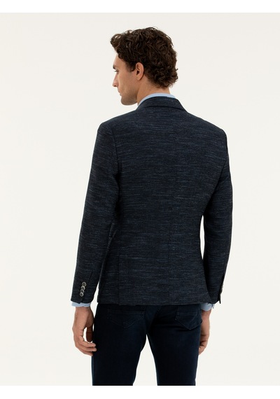 Cacharel Lacivert Slim Fit Yün Keten Karışımlı Ceket