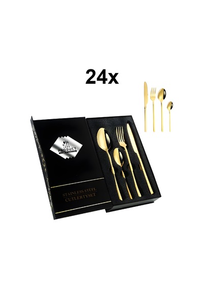 24 Parça 6 Kişilik Gold Çelik Yemek Kaşık Çatal Bıçak Set Cin739srx Altın
