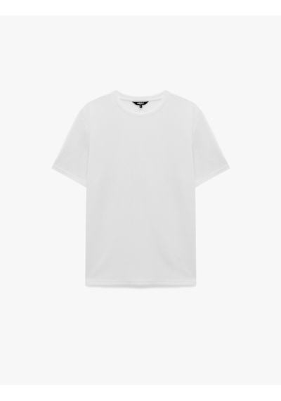 Koton Regular Fit Kısa Kollu Dokulu Bisiklet Yaka Tişört Beyaz 6sam10089mk