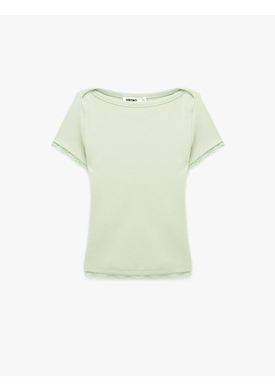 Koton Pamuklu Slim Fit Dantel Detaylı Kısa Kollu Kayık Yaka Tişört Ada Çayı 6sak50505ek Açık Yeşil Koton Pamuklu Slim Fit Dantel Detaylı Kısa Kollu Kayık Yaka Tişört Ada Çayı 6sak50505ek Açık Yeşil