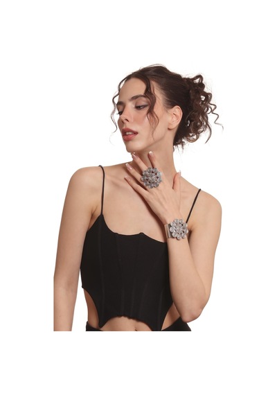 Kadın Antik Gümüş Kaplama Açık Bant Büyük Spiral Figürlü Bileklik &yüzük Set Gümüş