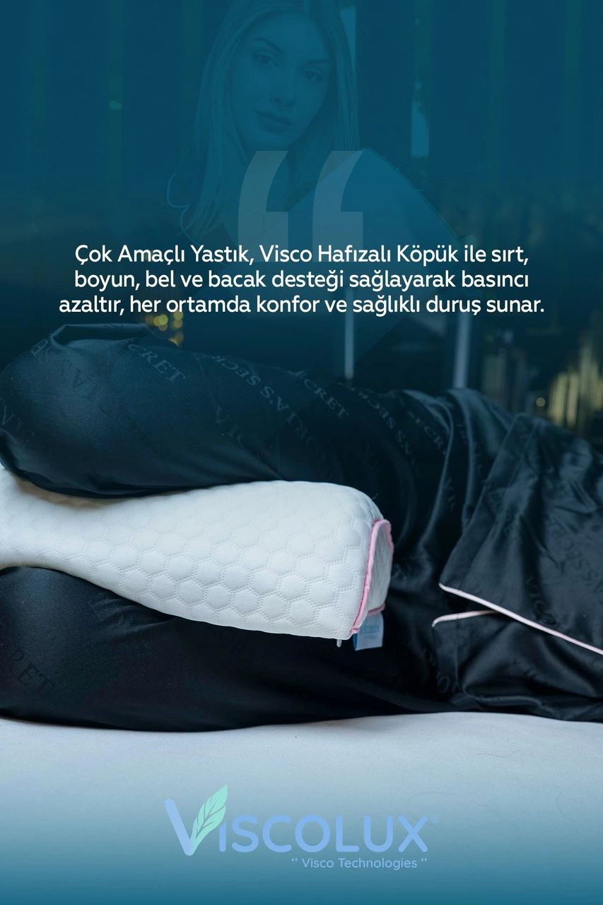 Çok Amaçlı Ortopedik Visco Yastık - Horlama Yastığı Hamile Yastığı 42x18x9 Pembe