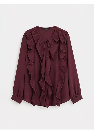 Lcw Modest Bordo Bağlamalı Yaka Fırfırlı Bluz