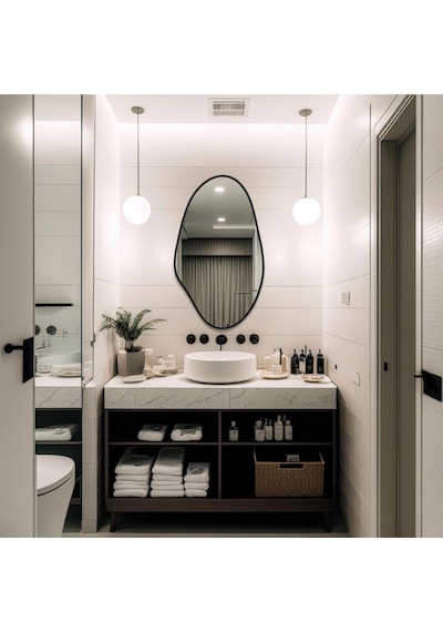 Asimetrik Ayna, Konsol Aynası, Dresuar Aynası, Duvar Aynası 75 X 50 Siyah