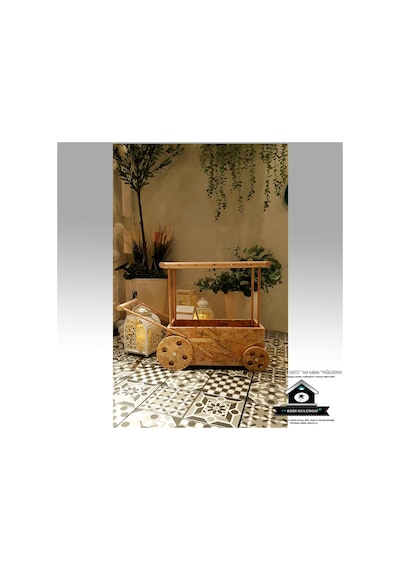 Saksı - Araba Çiçeklik - Çiçek Saksılığı - Hareketli Ahşap Araba