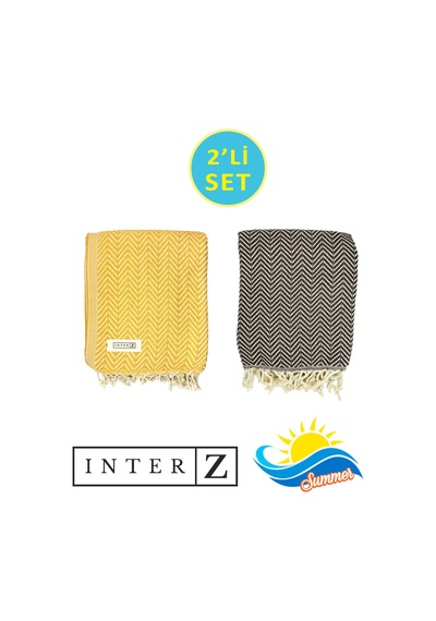 2'li Set Peştemal Plaj Havlusu , %100 Pamuk , Xxl 90x170cm, Marmaris Sarı