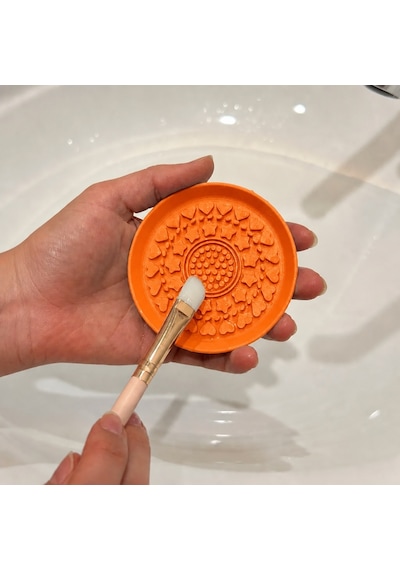 3d Baskı Makyaj Fırçası Temizleme Pedi - Desenli Aparat-turuncu
