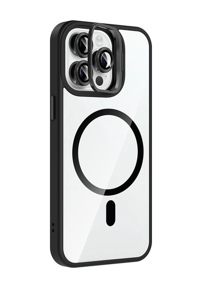 Apple iPhone Uyumlu 14 Pro Max Kılıf Kamera Standlı Magsafe Destekli Şeffaf Arka Yüz Silikon Pazarplus Derin Mor