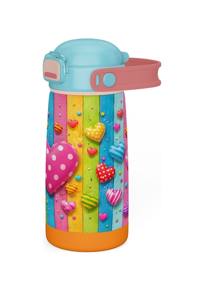 Puccon 420 Ml Paslanmaz Çelik Kız Çocuk Okul Termosu-matarası - 60015 - Pembe Kalp Desenli Pembe - Turkuaz