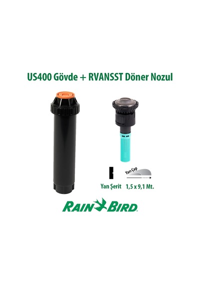 Rain Bird Rvansst Döner Nozul, Açı Ayarsız, 1,5x9,1 Mt. Ve Us400 Boş Gövde Seti