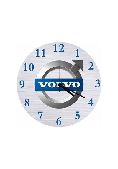 Volvo Araba Firma Logoso Çap 30cm Sessiz Akar Bombeli Gerçek Cam Duvar Saati Gri - Mavi