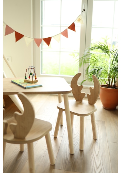 The Deer 1 Masa + 2 Sandalye (Çocuklar için Yaz-Sil Montessori Aktivite ve Etkinlik Masa Sandalye Takımı)