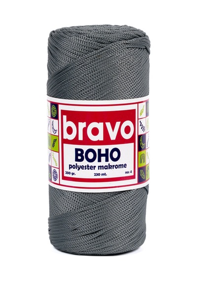 Boho Polyester Makrome İplik 2 Mm 200 Gr 230 Metre No: 4 Renk Kodu: 64 Gri