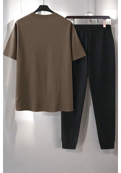 Uyguntarz Unisex Fazla Tepki Verdiğinizi Düşünüyorum Baskılı Eşofman Takımı Kahverengi