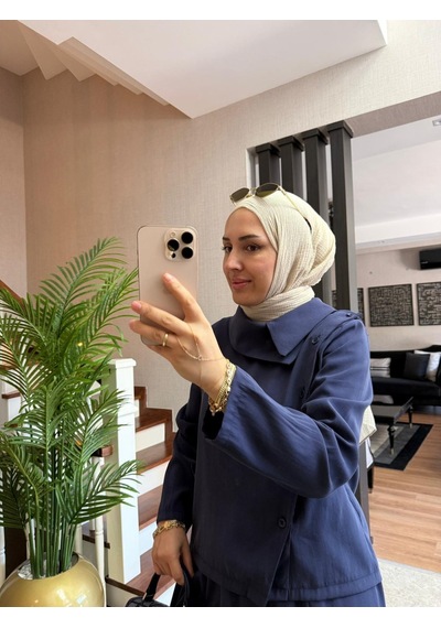 Asimetrik Yakalı Modal Cupra Etek Takım Siyah & Lacivert Tesettür Etekli Takım