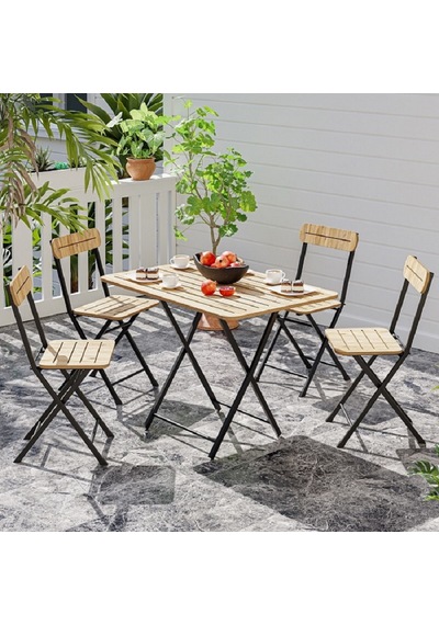 4 Kişilik Bistro Takım Bahçe Masa Sandalye Çam 1427 Kahverengi