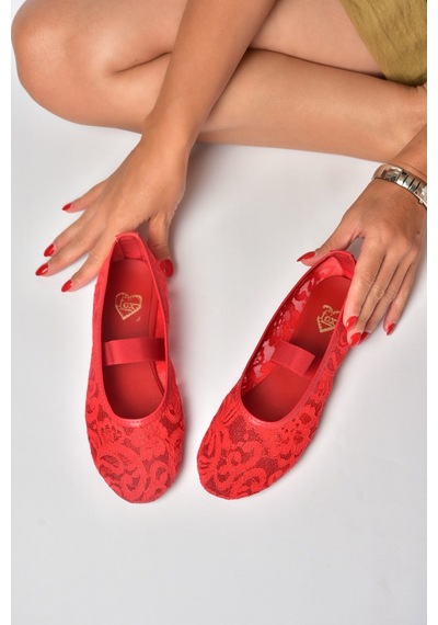Fox Shoes Y726924306 Kırmızı Dantel Kadın Babet