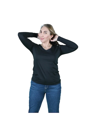 Kadın Cotton V Yaka Uzun Kollu Tişört 001