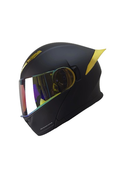 Fazer 965 Çene Açılır Kask Mat Siyah-gold Gold Camlı+güneş Vizörlü