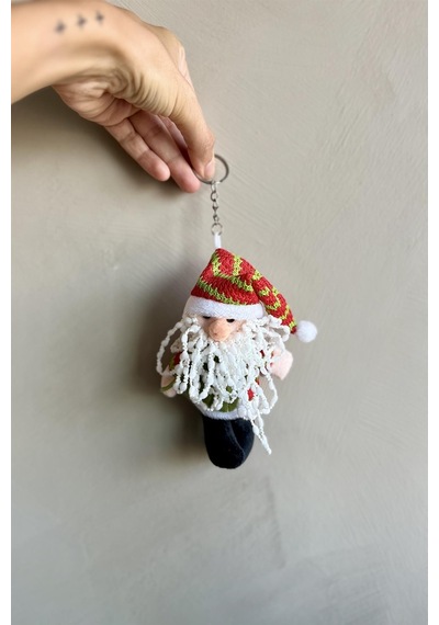 Yılbaşı Temalı Noel Baba Sevimli Peluş Model Anahtarlık , Çanta Aksesuarı Hediyelik 14 Cm