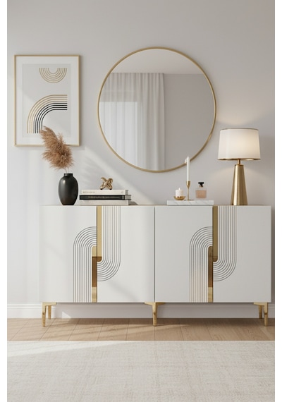 Ka1516 Meyra Konsol Ve Tv Sehpası 150cm Beyaz-gold